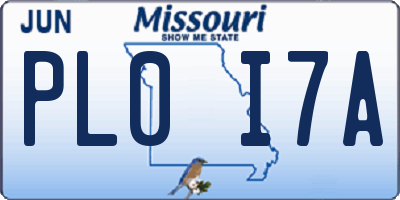 MO license plate PL0I7A