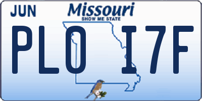 MO license plate PL0I7F