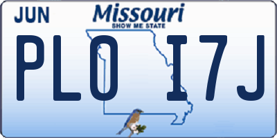 MO license plate PL0I7J