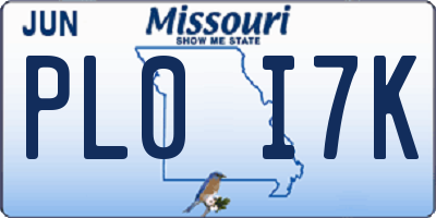MO license plate PL0I7K