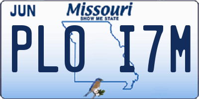 MO license plate PL0I7M