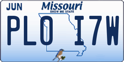 MO license plate PL0I7W