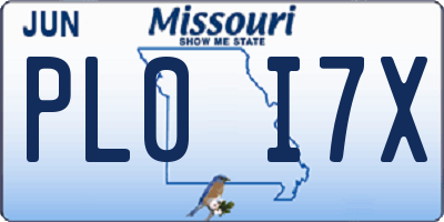MO license plate PL0I7X