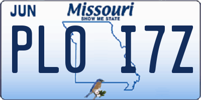MO license plate PL0I7Z