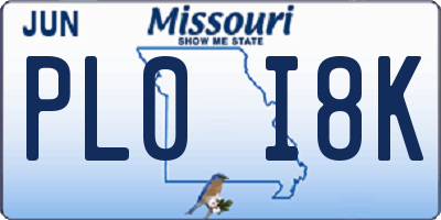 MO license plate PL0I8K