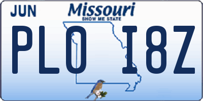 MO license plate PL0I8Z