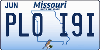 MO license plate PL0I9I
