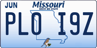 MO license plate PL0I9Z