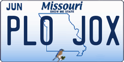 MO license plate PL0J0X