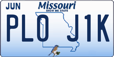 MO license plate PL0J1K
