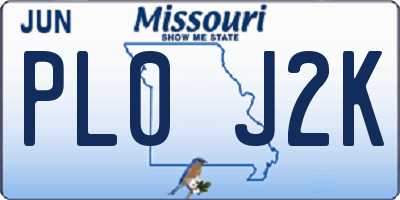 MO license plate PL0J2K