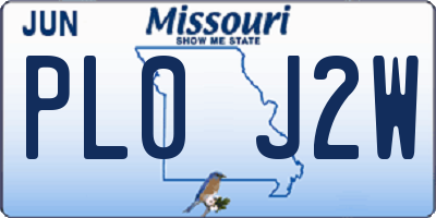 MO license plate PL0J2W