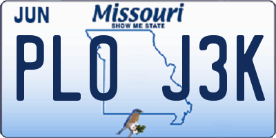 MO license plate PL0J3K