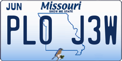 MO license plate PL0J3W
