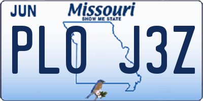 MO license plate PL0J3Z