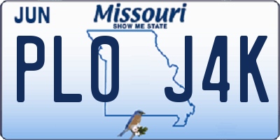 MO license plate PL0J4K
