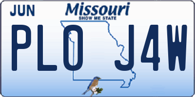 MO license plate PL0J4W