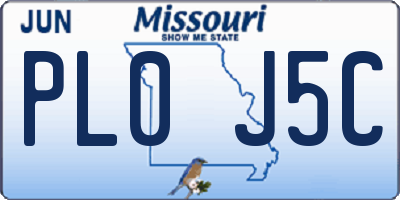MO license plate PL0J5C
