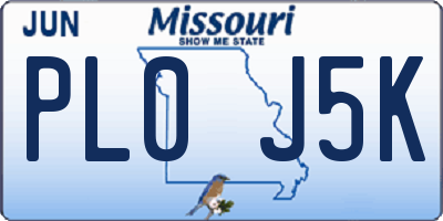 MO license plate PL0J5K