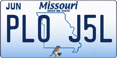 MO license plate PL0J5L