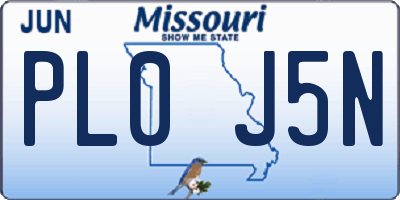 MO license plate PL0J5N