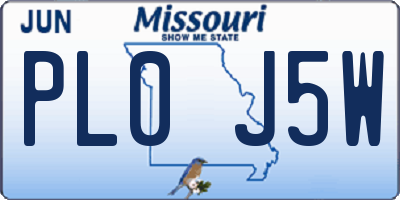 MO license plate PL0J5W