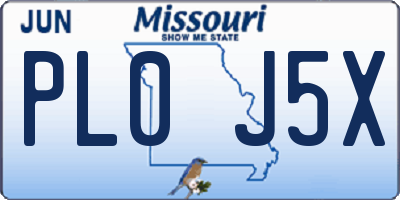 MO license plate PL0J5X