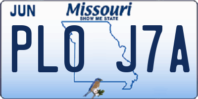 MO license plate PL0J7A