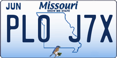 MO license plate PL0J7X