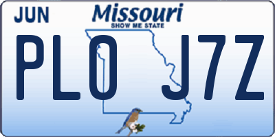 MO license plate PL0J7Z