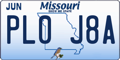MO license plate PL0J8A