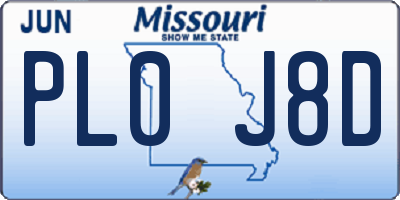 MO license plate PL0J8D
