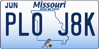 MO license plate PL0J8K