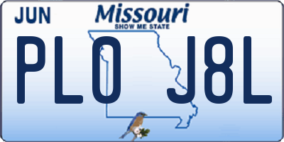MO license plate PL0J8L