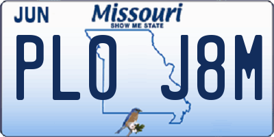 MO license plate PL0J8M