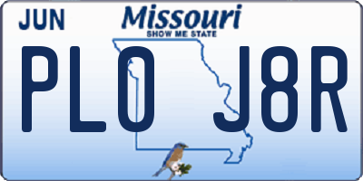 MO license plate PL0J8R