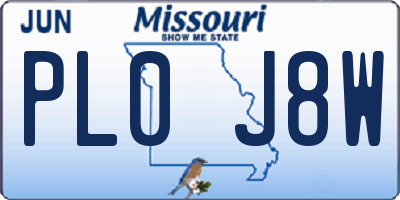 MO license plate PL0J8W