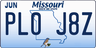 MO license plate PL0J8Z