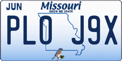 MO license plate PL0J9X