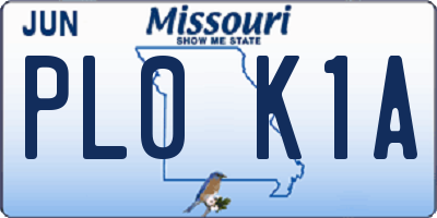 MO license plate PL0K1A