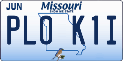 MO license plate PL0K1I