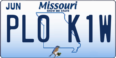 MO license plate PL0K1W
