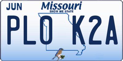 MO license plate PL0K2A