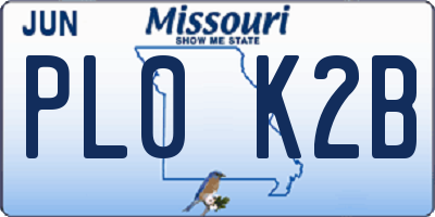 MO license plate PL0K2B