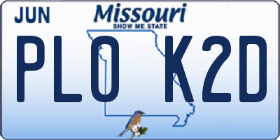 MO license plate PL0K2D