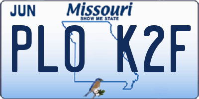 MO license plate PL0K2F
