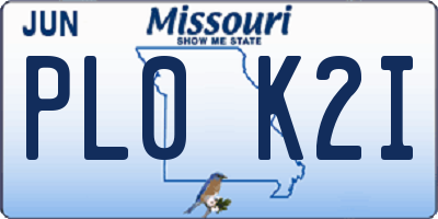 MO license plate PL0K2I