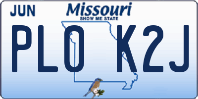 MO license plate PL0K2J