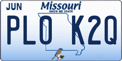 MO license plate PL0K2Q