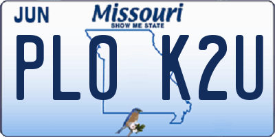 MO license plate PL0K2U